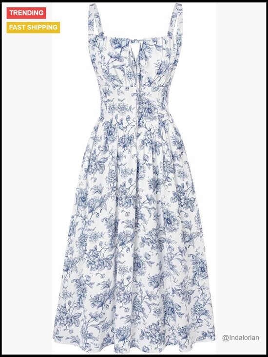 Dresses & Skirts - Womens Floral Midi Corset Dress Sundress with Pockets